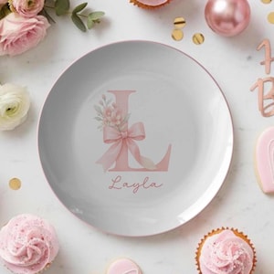 Personalized Coquette Monogram Plate, Custom Name Plate, Christmas Gift for Girls