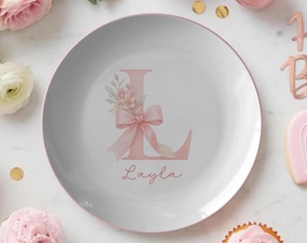 Personalized Coquette Monogram Plate, Custom Name Plate, Christmas Gift for Girls