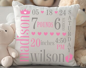 Personalized Birth Stats Pillow: Keepsake Nursery Decor Gift