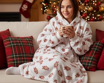 Christmas Hooded Blanket – Cozy Polyester Fleece Snuggle Blanket