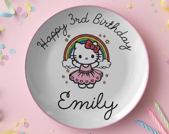 Hello Kitty Dinner Plate, Birthday Dinner Plate, Personalized Gift, Birthday Gift