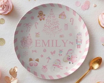 Personalized Pink Christmas Plate, Holiday Keepsake Gift