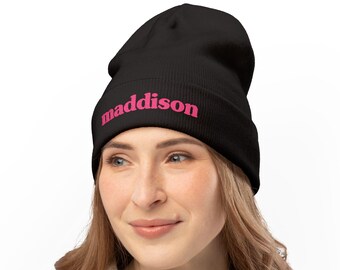 Personalized Embroidered Knit Beanie: Custom Name Winter Hat