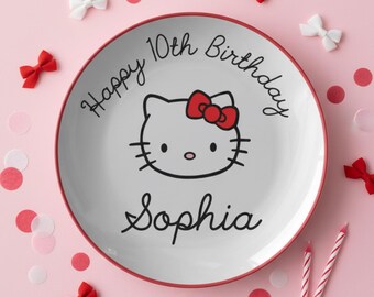 Hello Kitty Dinner Plate, Birthday Dinner Plate, Personalized Gift, Birthday Gift