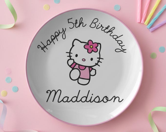 Featured listing image: Hello Kitty Dinner Plate, Birthday Dinner Plate, Personalized Gift, Birthday Gift
