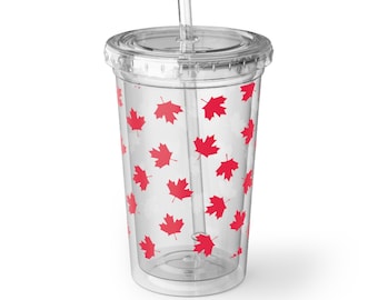Red Maple Leaf Pattern Acrylic Cup | Canada Flag Travel Tumbler
