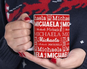 Custom Name Word Cloud Ceramic Mug 11oz, Various Colours, Choose your Custom Colour Mug, Christmas Gift, Personalized gifts