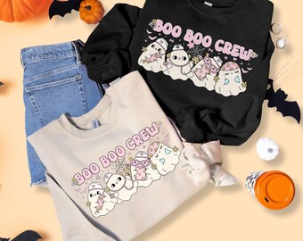 Boo Boo Crew Sweatshirt - Cozy Unisex Crewneck for Halloween, Casual Wear, Fall Fashion, Ghostly Vibes, Gift for RN, Gift for Nurses