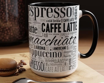 Coffee Word Cloud Accent Mug, Espresso Art, Gift for Coffee Lover