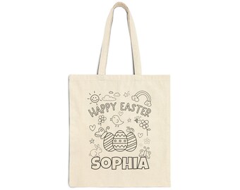 Personalized Happy Easter Colour-in Tote Bag, Cute Easter Gift, Kids Craft Fun, Custom Name, Eco-Friendly, Spring Activity Bag