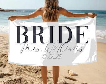 Bride Beach Towel, Wedding Gift, Bridal Shower Decor, Summer Essentials, Resort Vacation Accessory - Personalized Towel for Her