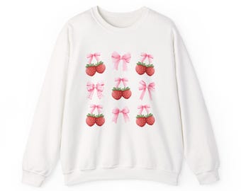 Coquette Sweatshirt - Pink Bows and Strawberries Sweater, Soft Girl Aesthetic, Girly Girl - Gildan