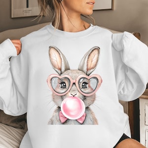 Sweat-shirt lapin bubble-gum : cadeau de Pâques tons coeur