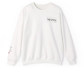 Customizable Mama Sweatshirt with Childrens Names on Sleeve, Gildan Unisex Sweatshirt, Mama Sweater, Personalized Names on Sleeve