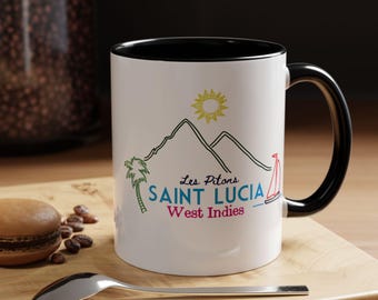 Saint Lucia Pitons Accent Mug, Caribbean Souvenir Coffee Cup (11oz, 15oz)