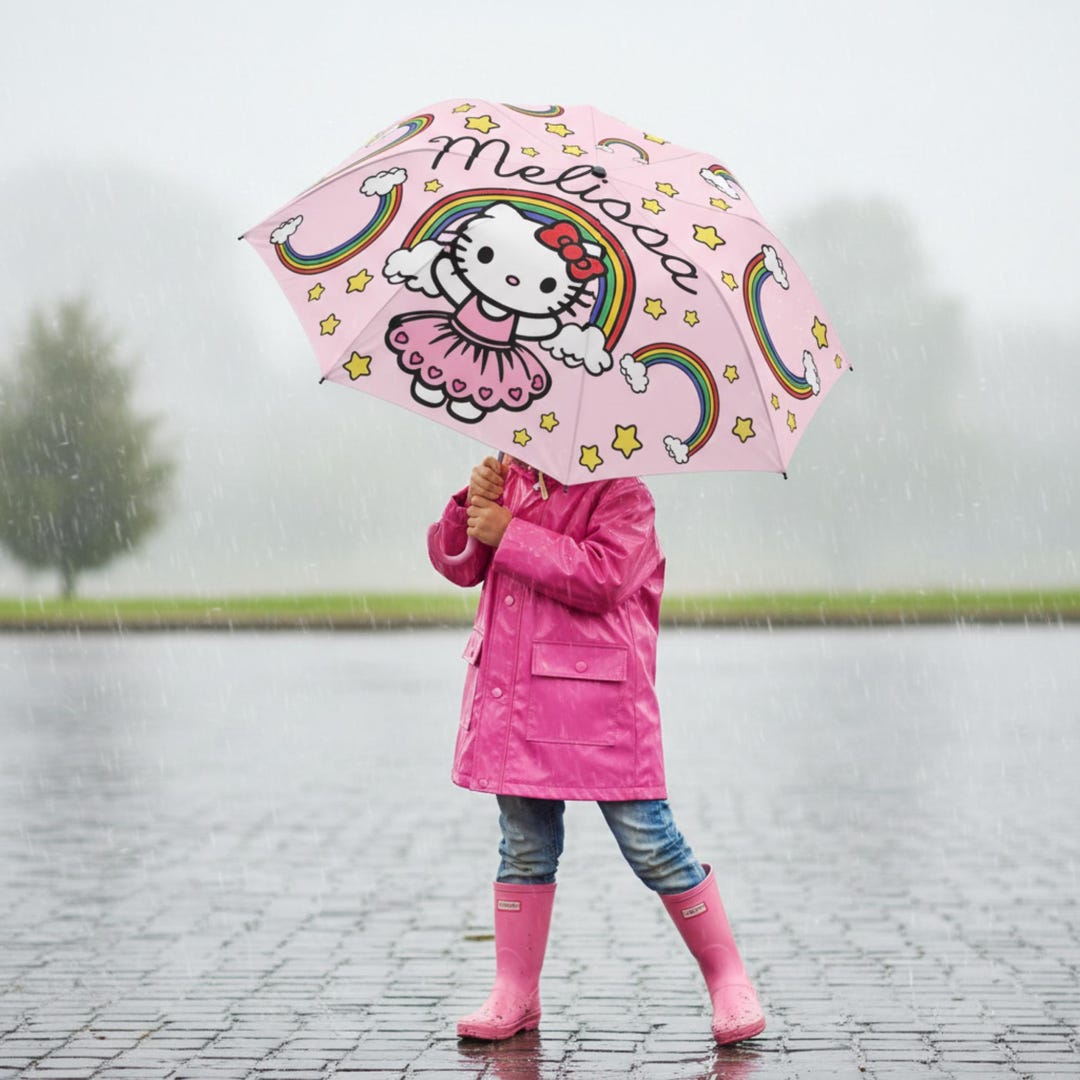 Personalized Rainbow Hello Kitty Umbrella | Pink Cute Cat Print