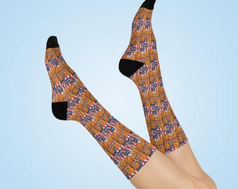 Hawkins Cheezies Pattern Crew Socks | Canadian Snacks Novelty Socks