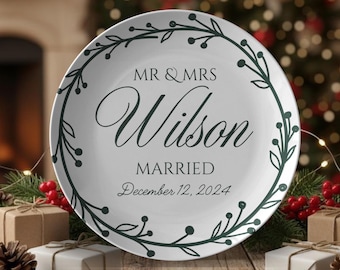 Personalized Wedding Dinner Plate, Custom Name Plate for Newlyweds, Wedding Gift for Bride and Groom