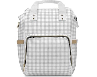 Gingham Diaper Backpack: Stylish Nylon Baby Bag, Travel Ready