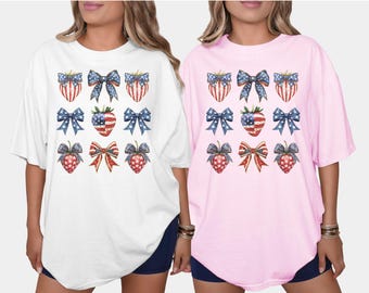 Patriotic Coquette T-shirt - Summer Celebration Shirt, Red, White and Blue Coquette Shirt, Fourth of July Shirt, Gift for Her