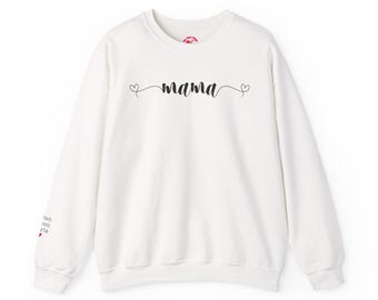 Customizable Mama Sweatshirt with Childrens Names on Sleeve, Gildan Unisex Sweatshirt, Mama Sweater, Personalized Names on Sleeve