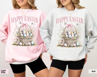 Happy Easter Unisex Crewneck Sweatshirt, Gildan 18000, Easter Basket Sweater, Easter Gift for Mom, Spring Sweatshirt, Easter Sweatshirt