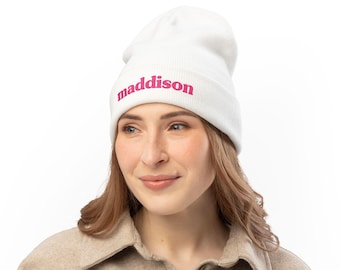 Personalized Embroidered Knit Beanie: Custom Name Winter Hat