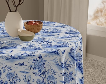 Blue Chinoiserie Tablecloth: Elegant Asian Dining Decor