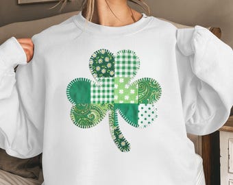 Faux Patchwork Shamrock Sweatshirt | St. Patrick's Day Clover Design