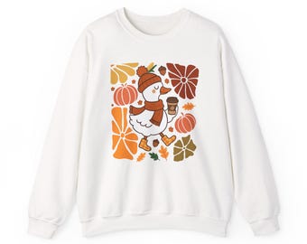Autumn Boho Floral Goose Sweatshirt: Cozy Unisex Crewneck