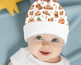 Baby Capybara Baby Beanie, All Over Print (AOP), Cute Capybara Baby Cap, Baby Hat, Baby Beanie, Newborn baby hat