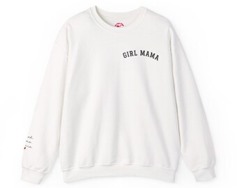 Customizable Girl Mama Sweatshirt with Childrens Names on Sleeve, Gildan Unisex Sweatshirt, Girl Mama Sweater, Personalized Names on Sleeve