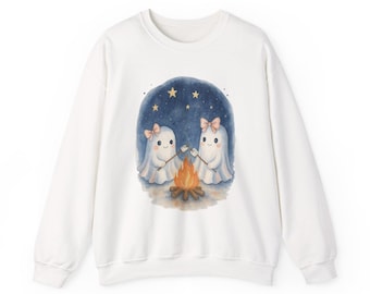 Cute Ghosts Roasting Marshmallows Sweatshirt, Cozy Halloween Pullover, Spooky Season Sweater, Fall Ghost Crewneck, Halloween Sweater