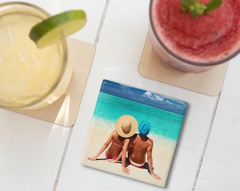 Personalized Photo Ceramic Coaster, Custom Drink Coaster, Housewarming Gift, Keepsake Coaster, Home Decor Accessory