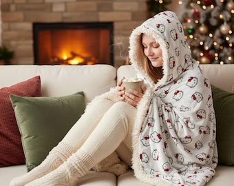 Hello Kitty Hooded Sherpa Blanket: Cozy Snuggle Blanket (80" × 55")