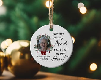 Memorial Christmas Ornament, Keepsake Bereavement Gift, Round Holiday Decor Ceramic Ornament