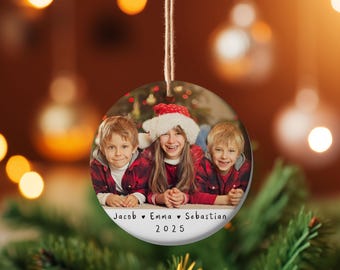 Personalized Christmas Ornament, Round Ceramic Ornament, Custom Photo Ornament, Family Christmas Photo Ornament