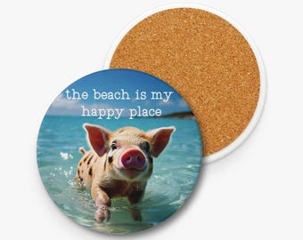 Beachy Ceramic Coaster, Swimming Pigs Drink Coaster, Bahamas Bar Decor, Beach House Gift, Coastal Decor, Beach Wedding Favor
