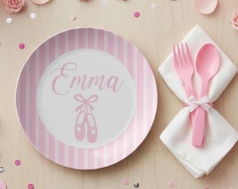 Personalized Pink Ballet Plate, Custom Name Dinnerware, Birthday Gift