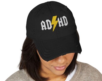 Embroidered ADHD Distressed Dad Hat, Trendy Cap for ADHD Awareness Gifts, Adjustable Style, Casual Wear