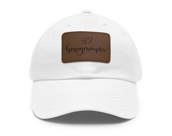 Honeymooners Dad Hat with Leather Patch (Rectangle), Bride and Groom Hat, Matching Hats, Wedding Hats, Honeymoon Hats, Bride and Groom Gift
