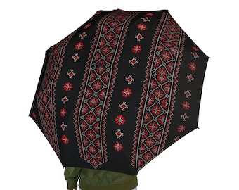 Palestinian Tatreez Pattern Foldable Umbrella | Traditional Embroidered Rain Protection