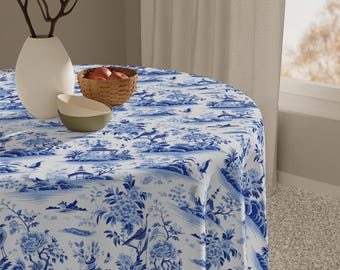 Blue Chinoiserie Tablecloth - Elegant Dining Decor, Asian-Inspired Table Setting, Kitchen, Picnic, Special Occasions, Holiday Gatherings