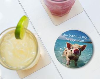 Swimming Pigs Ceramic Coaster: Beachy Bahamas Bar Decor