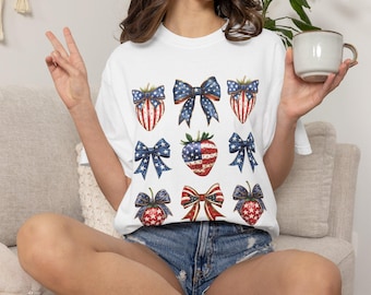 Patriotic Coquette T-shirt - Summer Celebration Shirt, Red, White and Blue Coquette Shirt, Fourth of July Shirt, Gift for Her