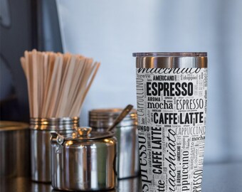 Espresso Word Cloud Tumbler 20oz, Coffee Subway Art Tumbler, Coffee Lovers Travel Mug, Coffee Lover's Word Cloud