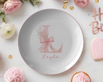 Personalized Coquette Monogram Plate, Custom Name Plate, Christmas Gift for Girls