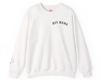 Customizable Boy Mama Sweatshirt: Names on Sleeve, Unisex Fit