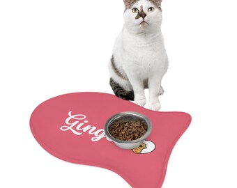 Fish-Shaped Custom Pet Name Feeding Mat For Cats, Customized Personalized Cat Mat, Dog Food Mat, Non-Slip Pet Placemat, Pet Bowl Mat