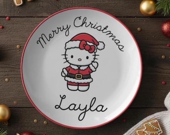 Hello Kitty Dinner Plate, Family Christmas Dinner Plate, Personalized Gift, Christmas Gift